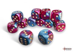 Gemini Purple-Teal/gold 16mm d6 Dice Block (12 dice) - CHX26649
